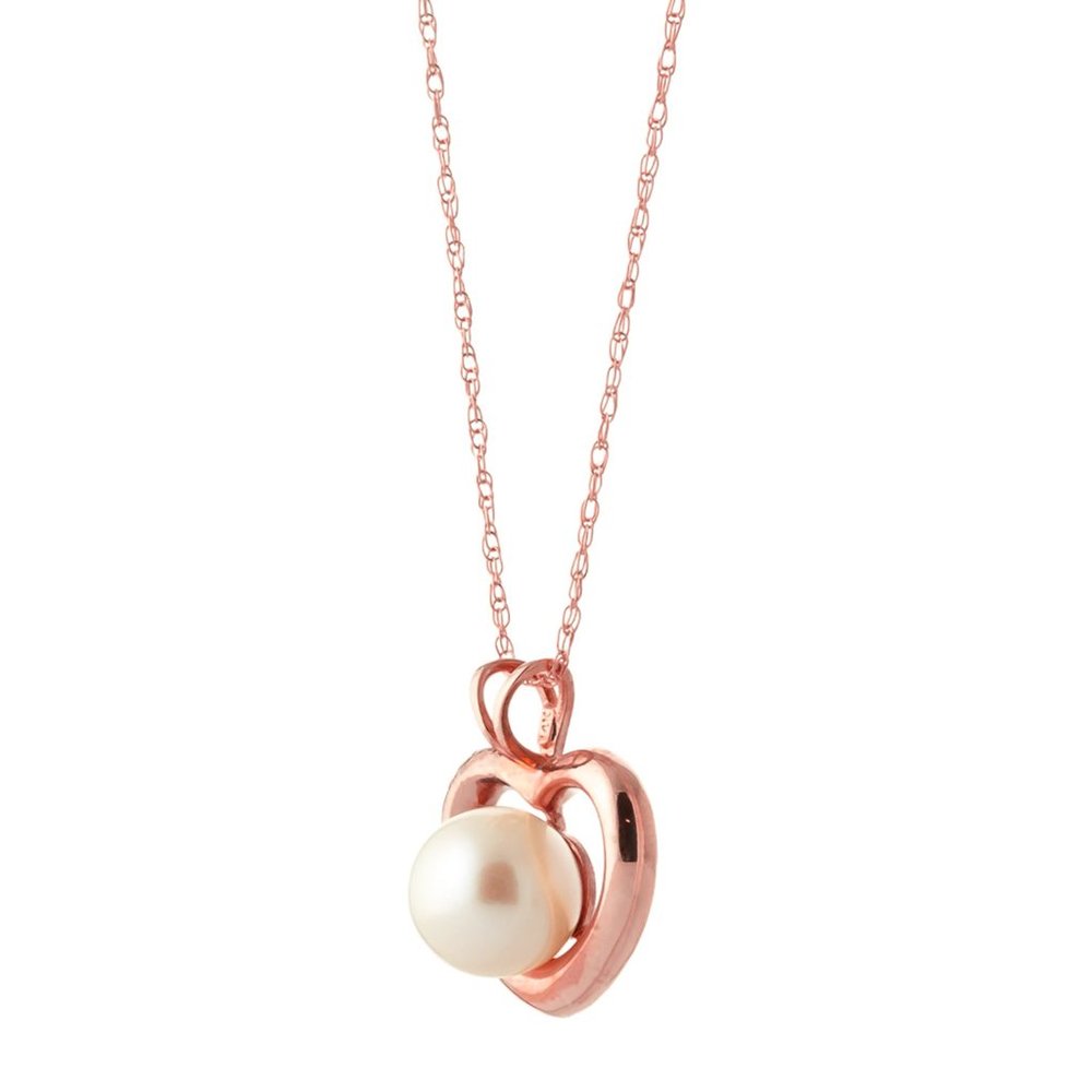 14K. SOLID GOLD HEART NECKLACE WITH NATURAL PEARL - Picture 3 of 10